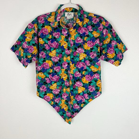 Vintage 90s Womens Byer California Floral Tie Knot Waist Crop Top Cotton Medium - Picture 4 of 10